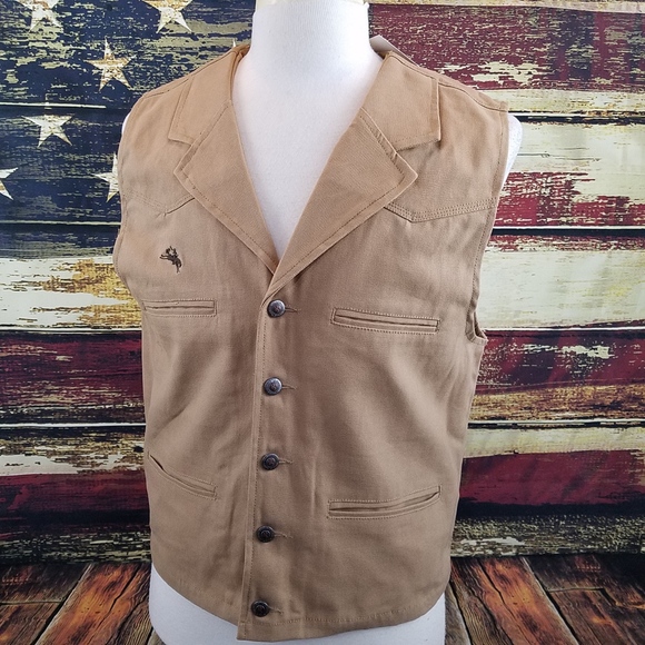 WYOMING TRADERS MENS OVERSIZED BRONCO CANVAS VEST - TAN